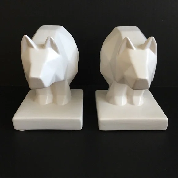 Origami Bear Bookends white ceramic minimalist - Picture 3 of 4